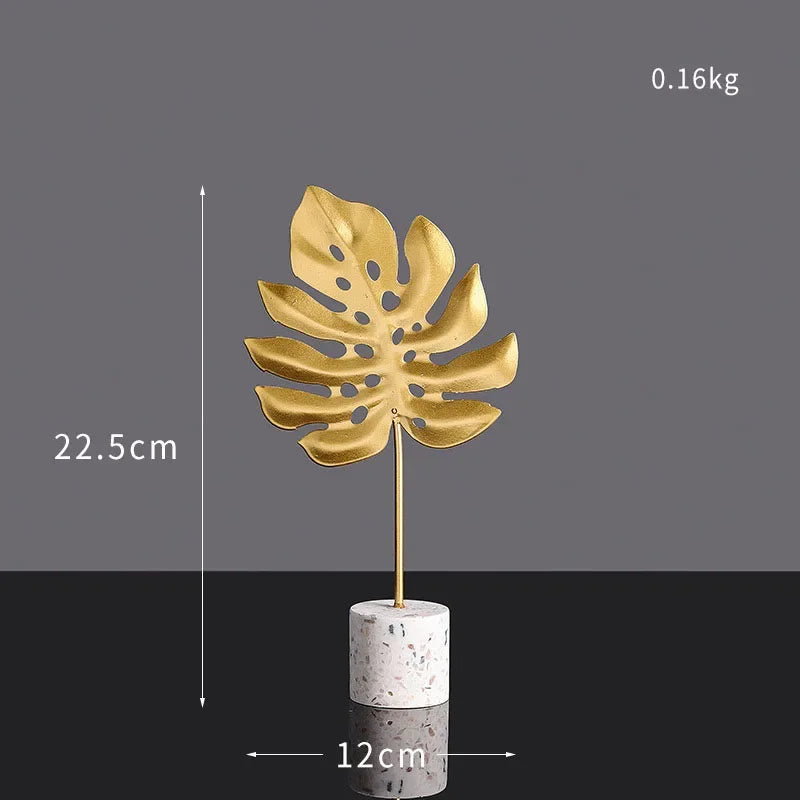 Golden Metal Leaf Desktop Decor - Luxury Home Ornament