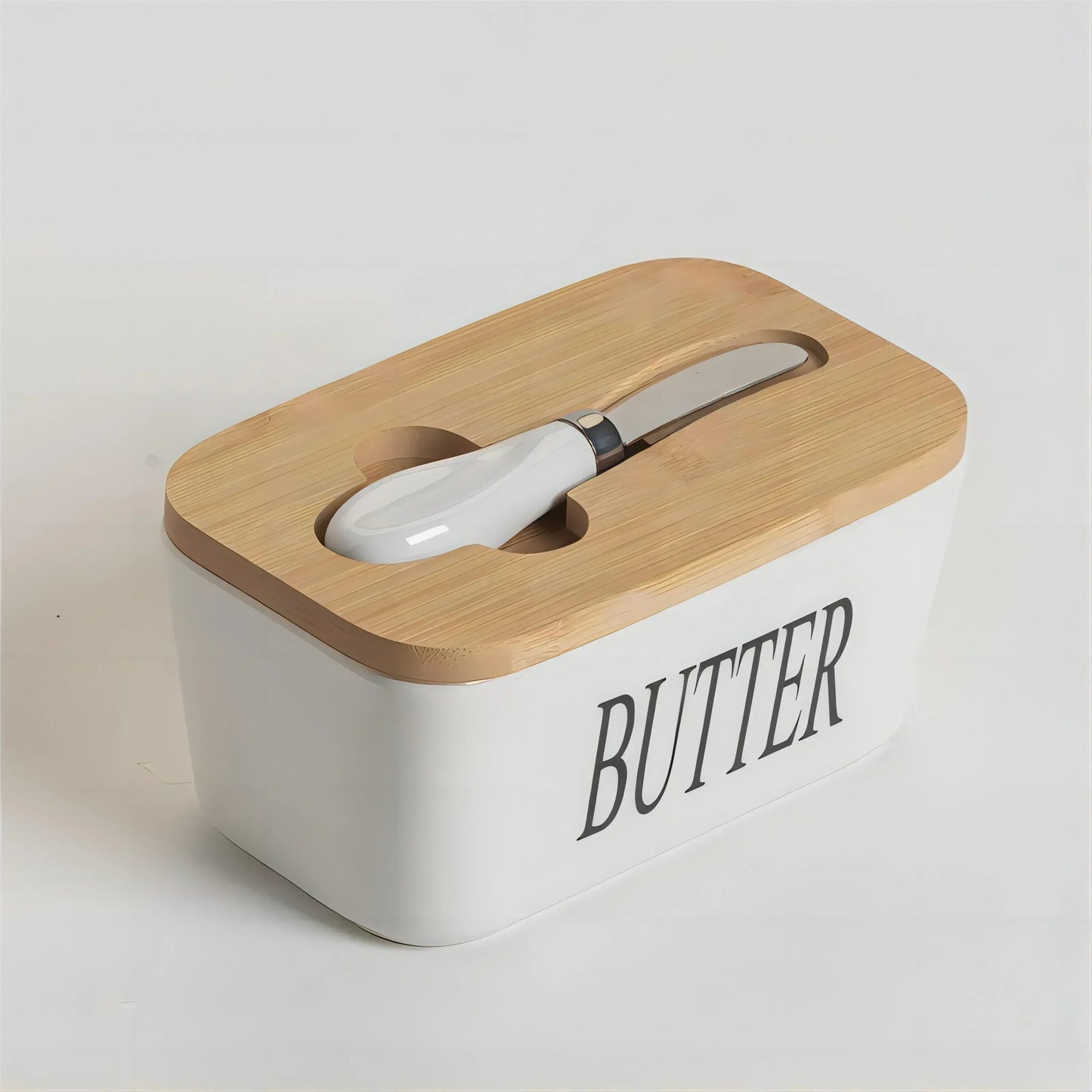 Ceramic Butter & Cheese Container with Wooden Lid - Clarify.pk