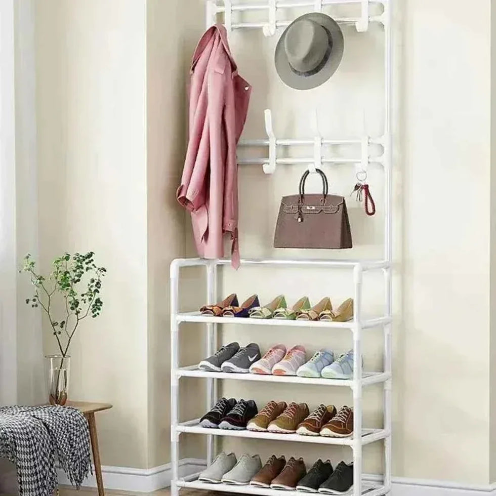 5 Layer Living Room Shoe Rack Multi-Layer Storage Shelf DIY Clothes Hanger Simple Floor-Standing Organizer - Clarify.pk