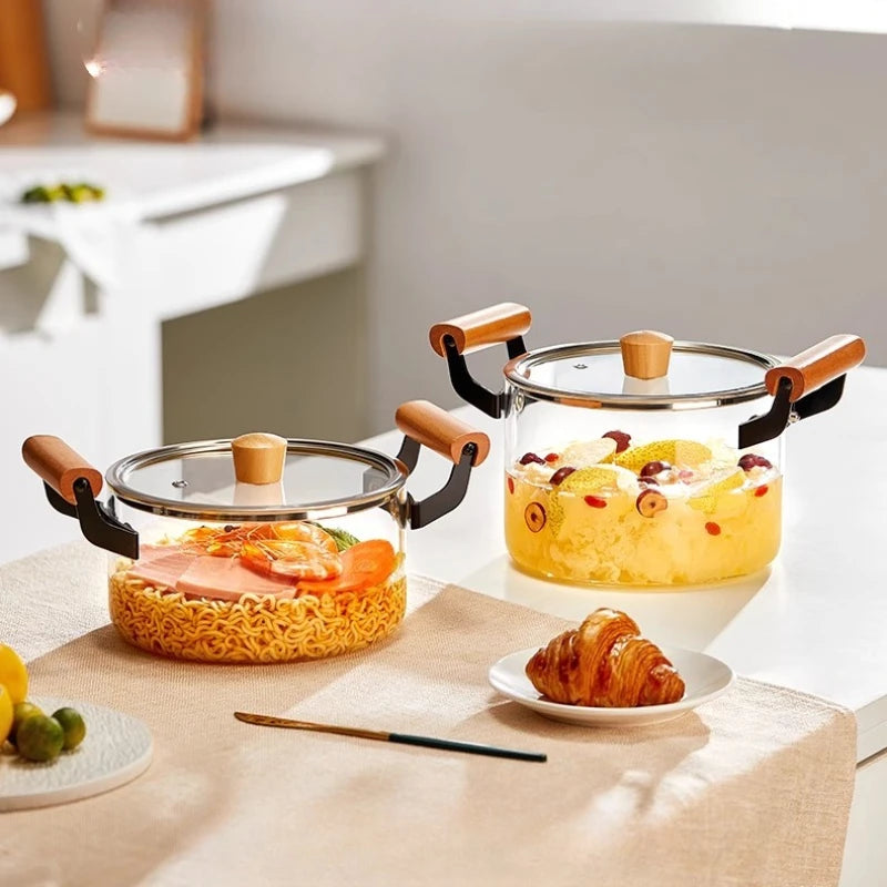 Explosion-Proof Noodle Pot with Heat Retention Transparent Kitchen Cooking Pan for Easy Clean Soup Maker