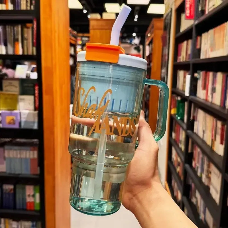 1200ml بڑی صلاحیت والی پانی کی بوتل - ڈوئل اسٹرا کپ (رینڈم کلر)