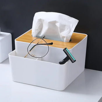Plastic Tissue Box with Wooden Lid – Modern Home & Office Organizer - Clarify.pk