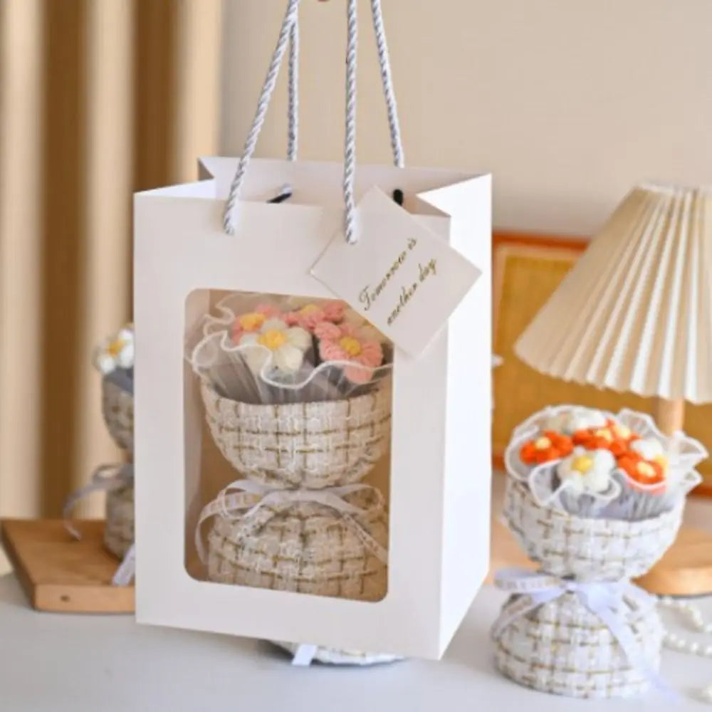 Knitted Crochet Flowers Bouquet Finished Bouquet Knited Flower Puff Flower Bouquet Graduation Gift Mini Handmade Flower Bouquet