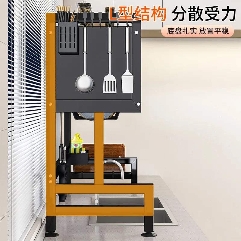 Double-Layer Kitchen Counter Dish Rack – Sink Drain Organizer with Knife Cup & Chopstick Tube - Clarify.pk