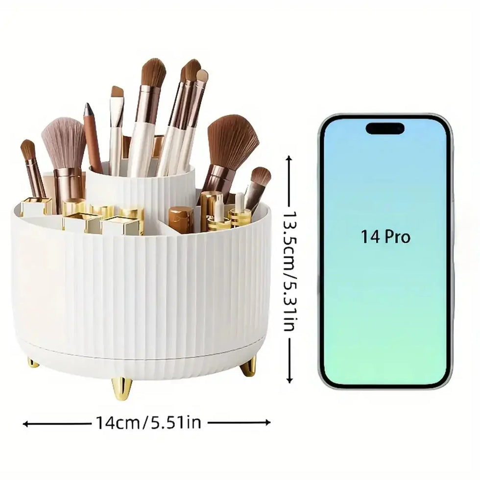 360° Rotating Makeup Organizer – 5-Compartment Cosmetic Holder