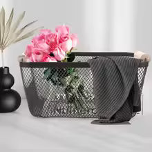 Minimalist Mesh Iron Storage Basket with Wooden Handles