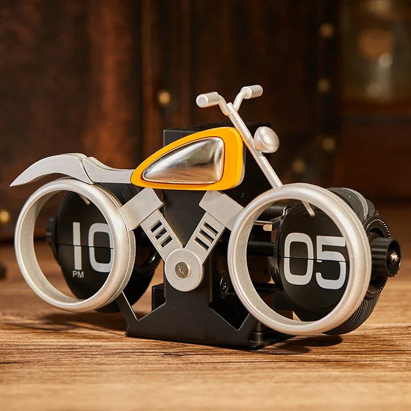 Vintage Motorcycle Flip Clock – Silent Mechanical Table Clock for Home & Office Décor (Random Color) - Clarify.pk
