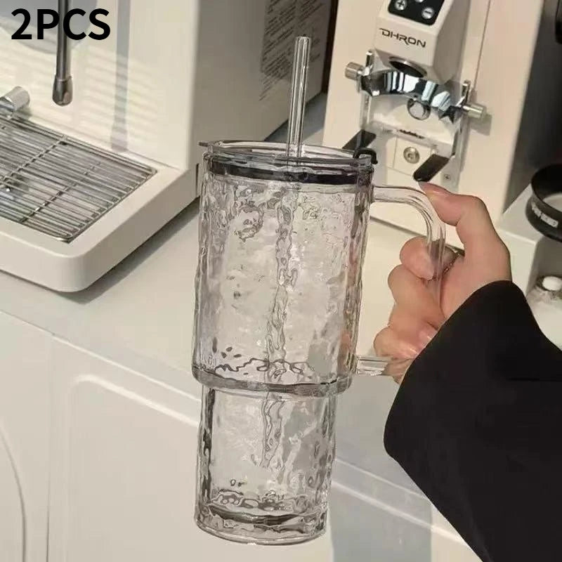 Glass Tumbler with Handle & Straw – 750ml Leak-Proof Mug