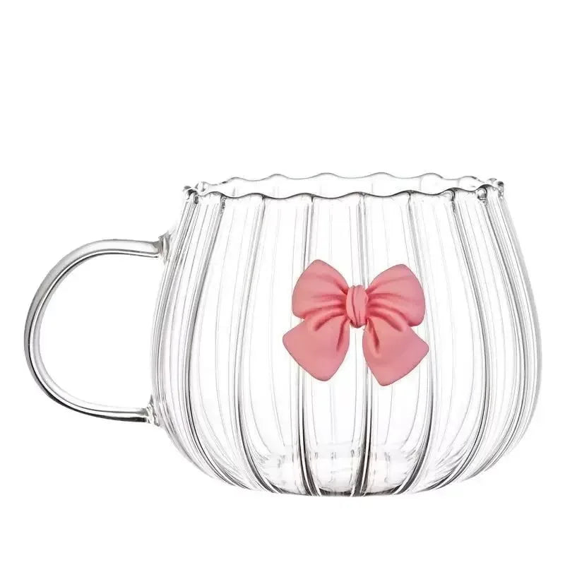 Modern Bow Design Glass Cup – Aesthetic Tea & Coffee Mug - Clarify.pk