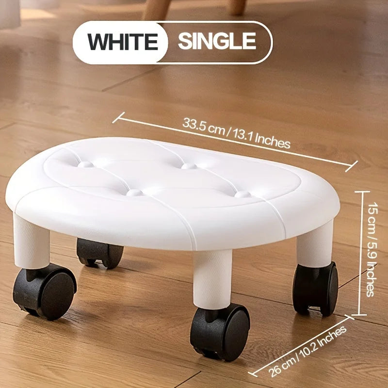 Rolling Low Stool with Wheels - Durable Plastic Oval Footstool, 360° Casters - Perfect for Entryway Shoe Changing, Bathroom