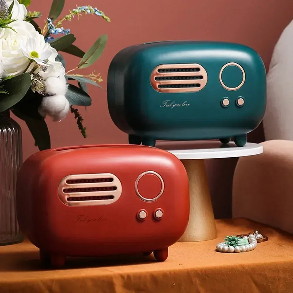Radio Model Tissue Box Holder – Retro Home & Desktop Organizer (Random color)