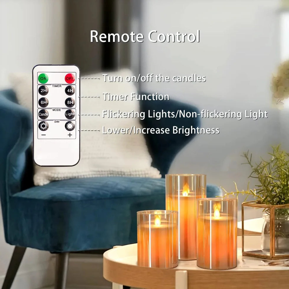 LED Flameless Candles with Remote - Set of 3