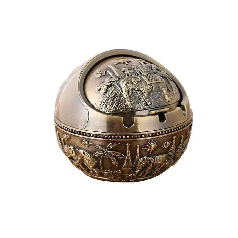 Zinc Alloy Ashtray Metal With Cover Anti-fall Windproof Ashtray Home living Room Tea Room Table Decoration Birthday Gift - Clarify.pk