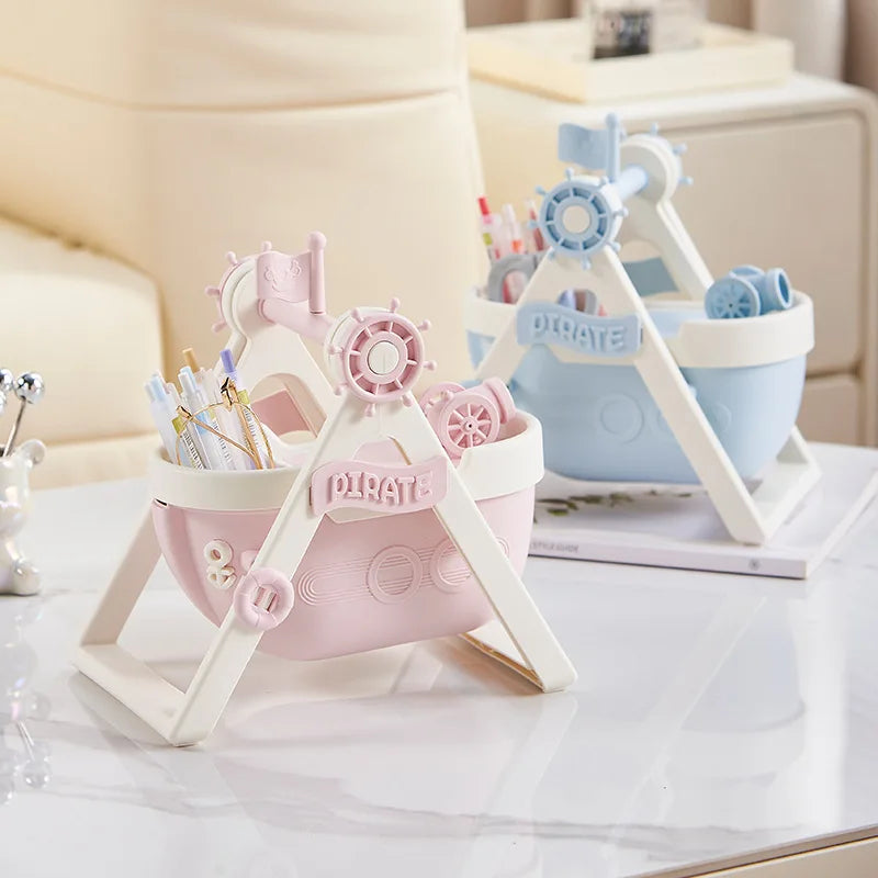 Ship Modeling Desktop Pen Holder Large-capacity Cute Stationery Storage Box Creative Cartoon Pencil Holder Desk Organizer