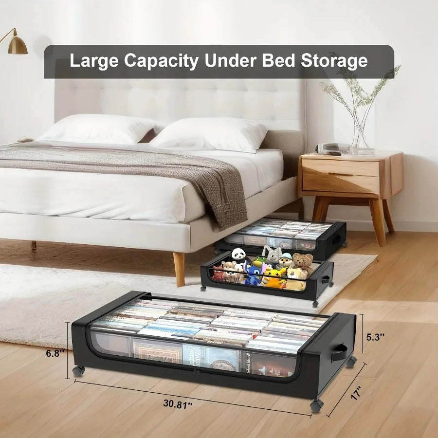 Space-Saving Under Bed Lockers Pull Out Storage with Wheels & Lids Fits Shoes Clothes Ideal for Dorm Bedrooms Storage Box