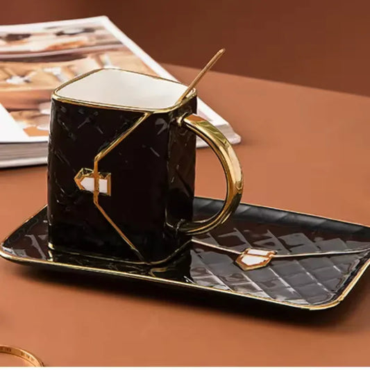 Handbag Coffee Mug with Tray & Spoon – Gift Box Set (Random) - Clarify.pk