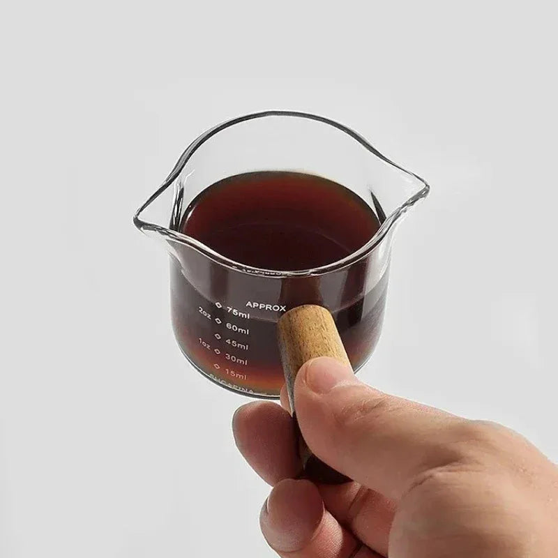 Glass Measuring Cup with Wood Handle – Espresso Measuring Cup