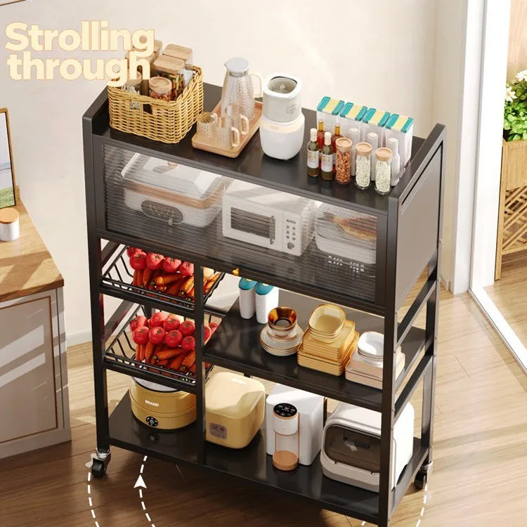 Foldable Multi-Layer Snack Rack & Floor Trolley | Stainless Steel Storage Organizer