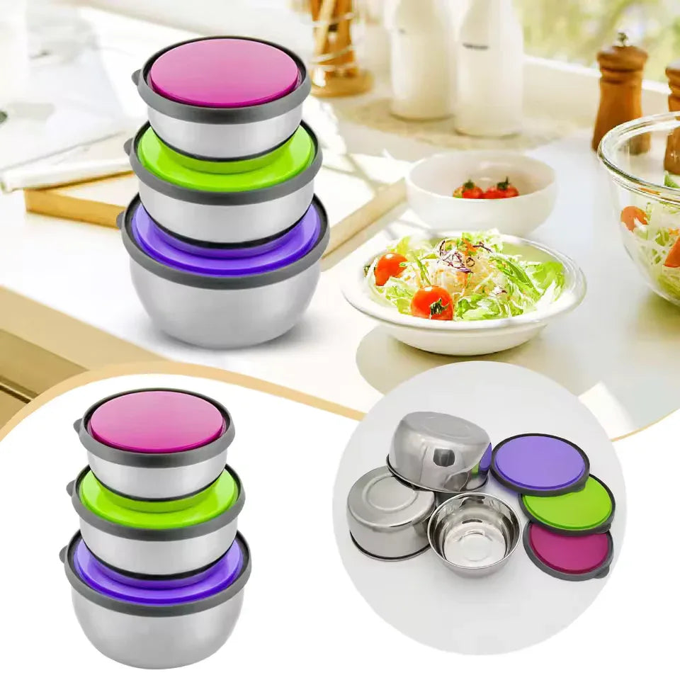 3-Piece Stainless Steel Preserve Bowls Set – Food Containers with Lids - Clarify.pk