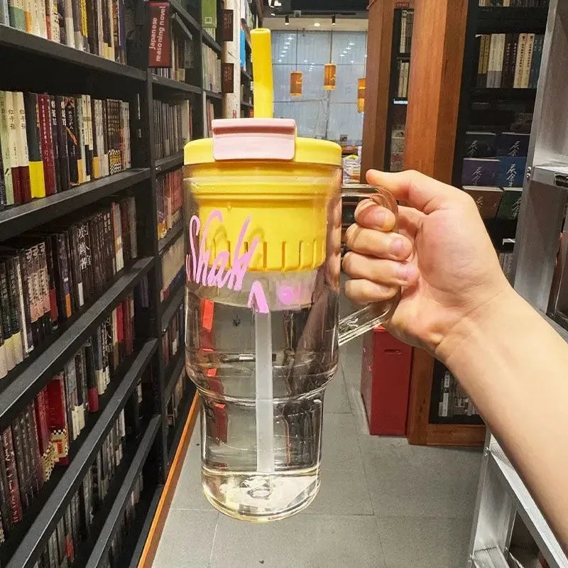 1200ml بڑی صلاحیت والی پانی کی بوتل - ڈوئل اسٹرا کپ (رینڈم کلر)