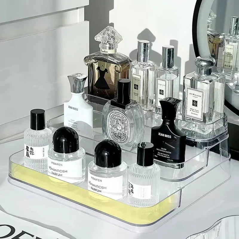 3-Tier Desktop Perfume Organizer and Tray - Luxury Cosmetic Storage Rack