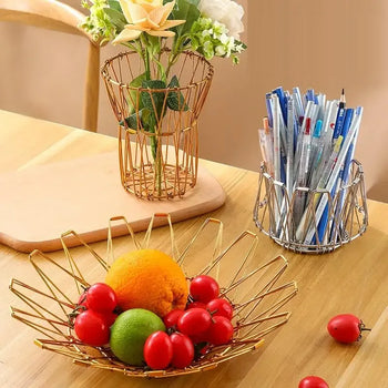 Foldable Stainless Steel Fruit Bowl – Large Capacity Wire Basket - Clarify.pk