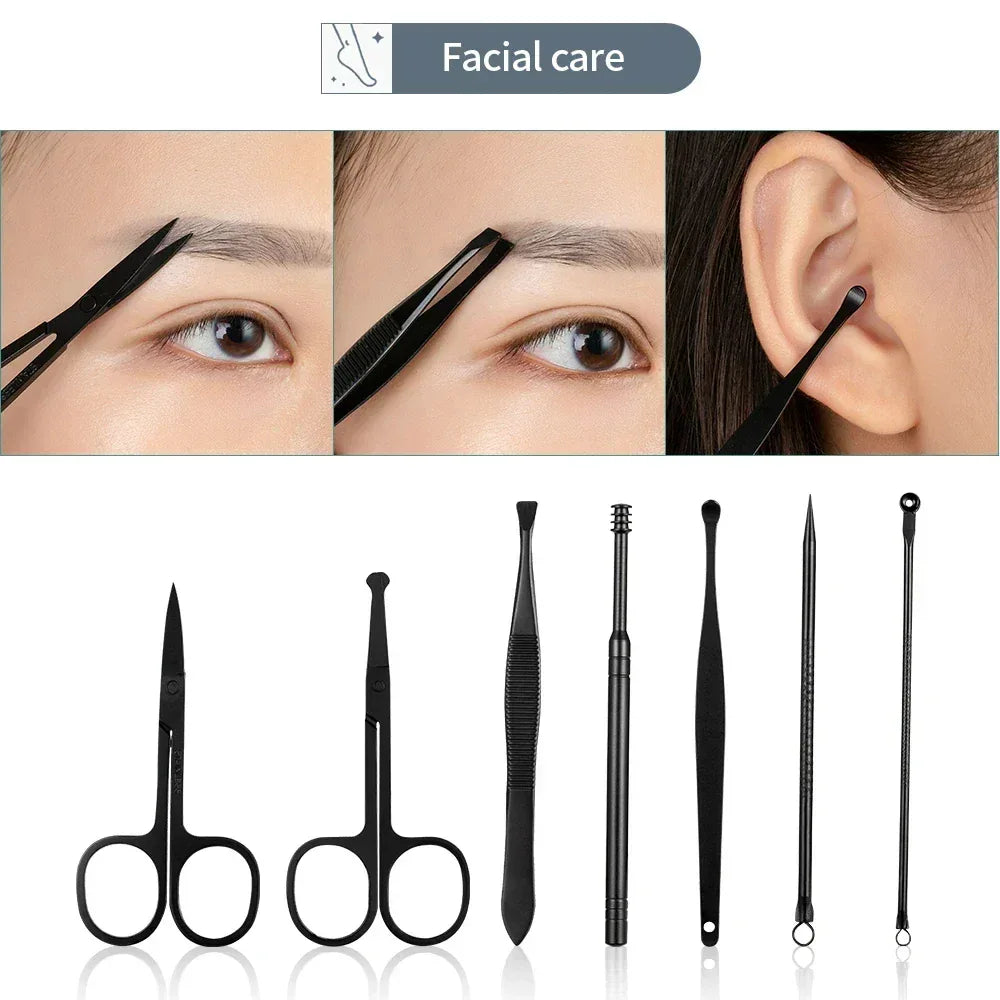 18 Pcs Black Nail Kit Box – Professional Manicure & Pedicure Set - Clarify.pk