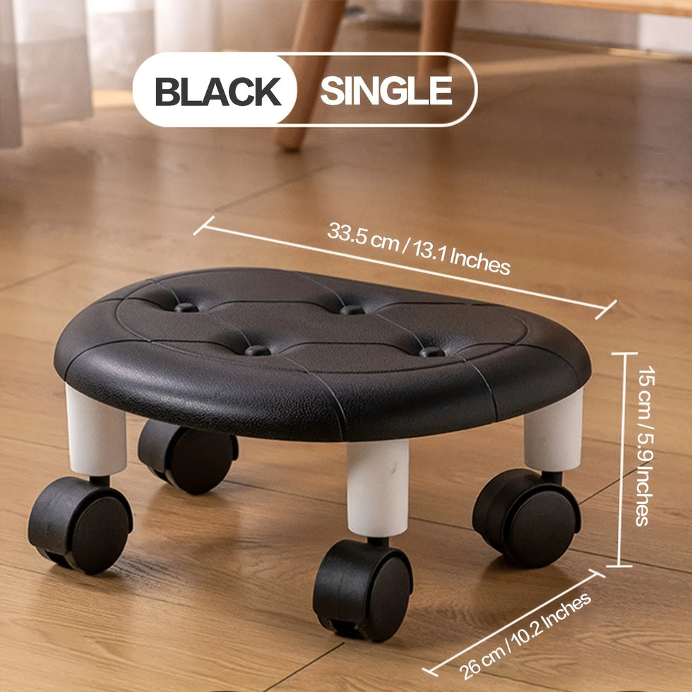 Rolling Low Stool with Wheels - Durable Plastic Oval Footstool, 360° Casters - Perfect for Entryway Shoe Changing, Bathroom