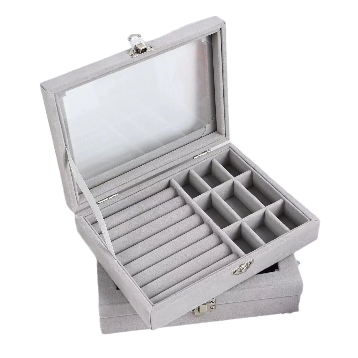 Thickened Velvet Jewelry Box - Dustproof Lockable Ring & Earring Organizer (Random color)
