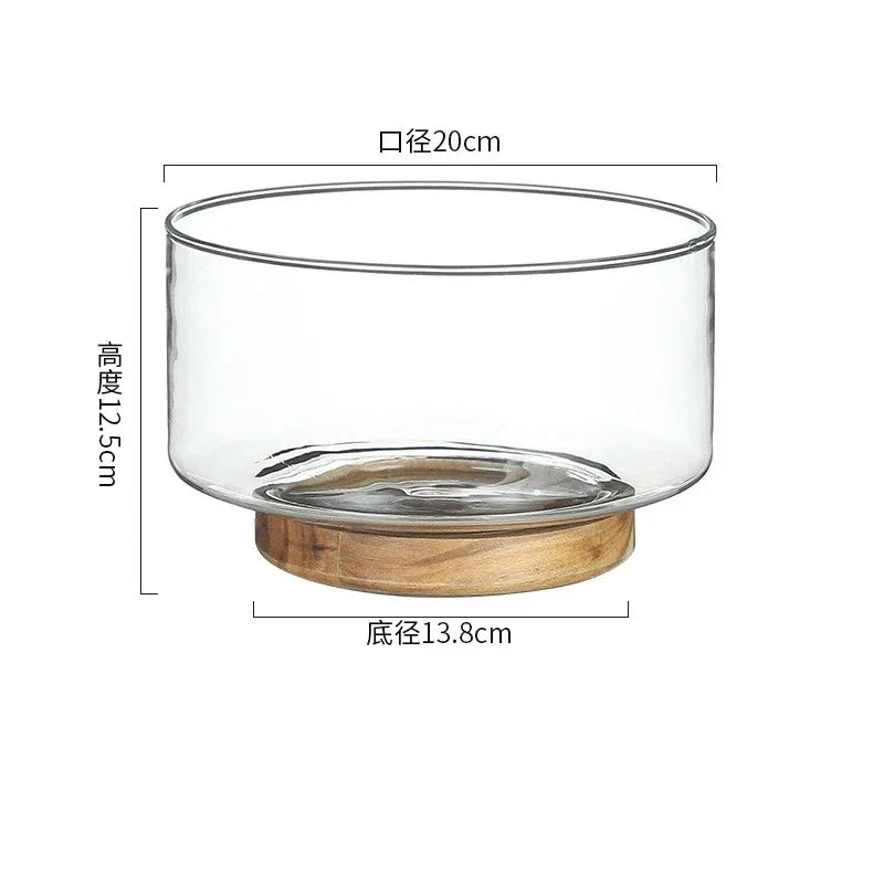 Japanese Style Glass Fruit Plate Holder with Wood Base - Clarify.pk