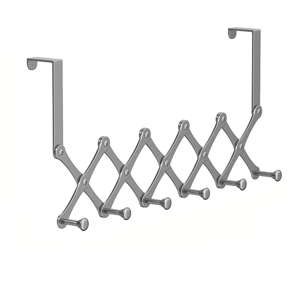 Retractable Over Door Hook Rack – 6 Hook No-Drill Organizer