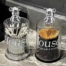 Transparent Acrylic Cotton Swab & Toothpick Holder with Chrome Figurine Lid