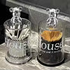 Transparent Acrylic Cotton Swab & Toothpick Holder with Chrome Figurine Lid
