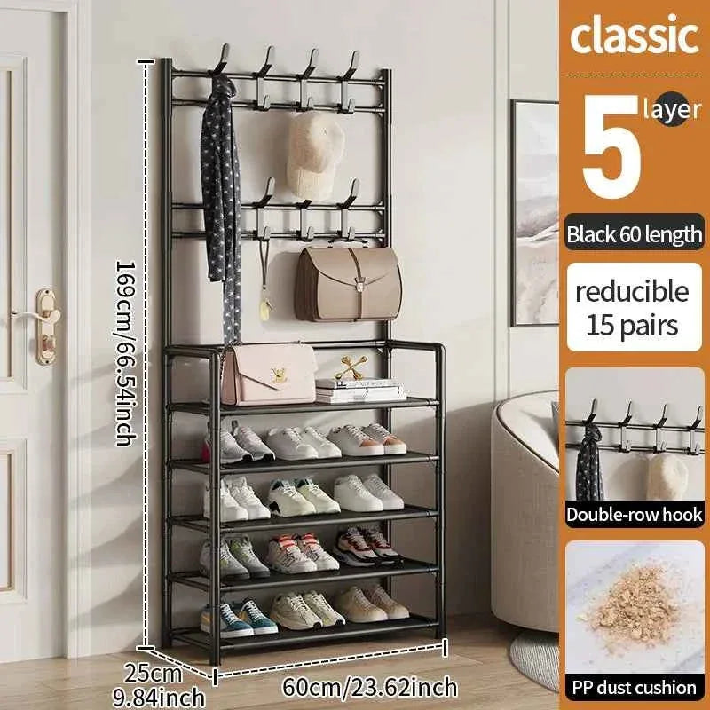 5 Layer Living Room Shoe Rack Multi-Layer Storage Shelf DIY Clothes Hanger Simple Floor-Standing Organizer - Clarify.pk