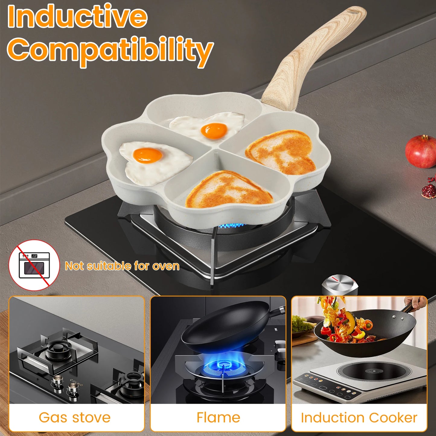 Egg Frying Pan 4-Cup Heart Omelette Pans Non-Stick Egg Skillet Aluminum Alloy Egg Cooker Pan for Gas Stove Induction Cookware
