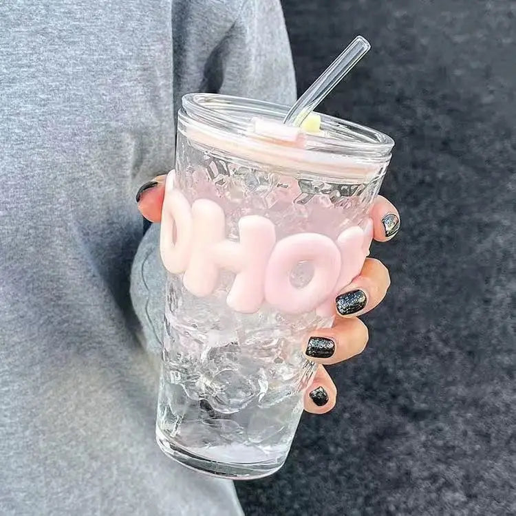 OHO Glass Tumbler with Straw – Cute Reusable Cup (Random color)