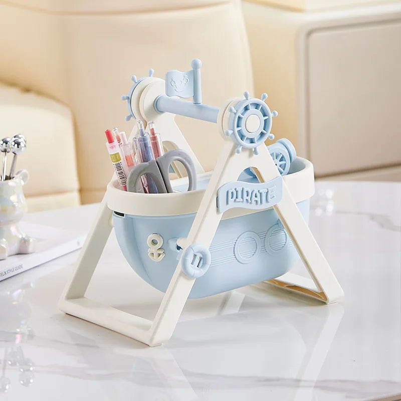 Ship Modeling Desktop Pen Holder Large-capacity Cute Stationery Storage Box Creative Cartoon Pencil Holder Desk Organizer