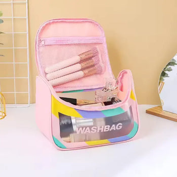 Aesthetic Transparent PU Makeup Bag – Large Waterproof Travel Washbag - Clarify.pk