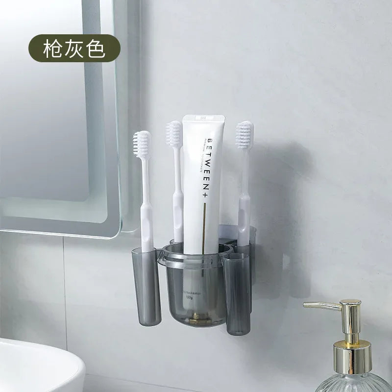 No-Drill Toothbrush Holder & Cup | Wall-Mount Shelf