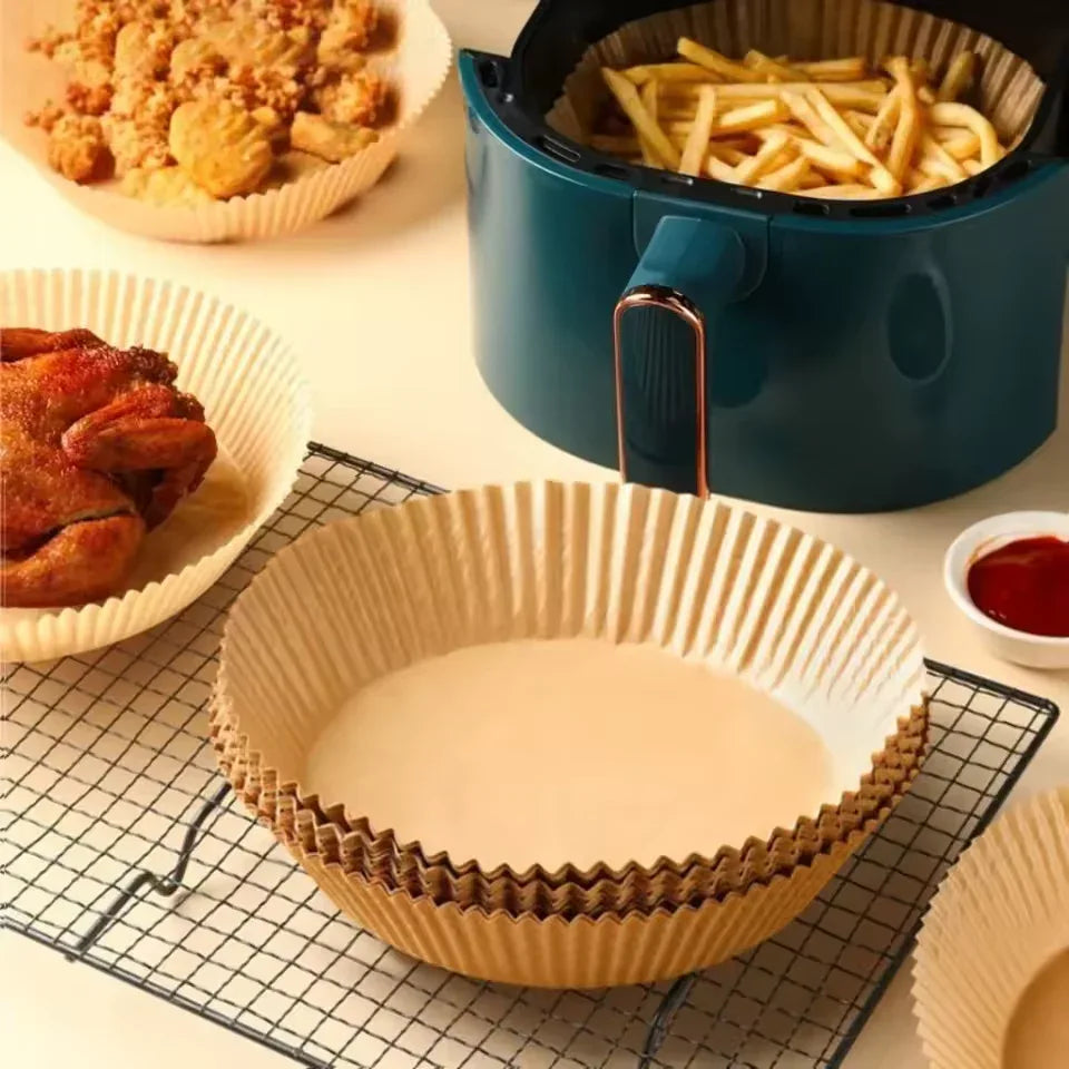 50 Pcs Air Fryer Baking Paper – Round Non-Stick Oil-Proof Liner