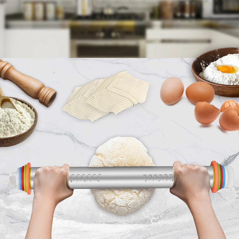 Adjustable Stainless Steel Rolling Pin with Thickness Rings