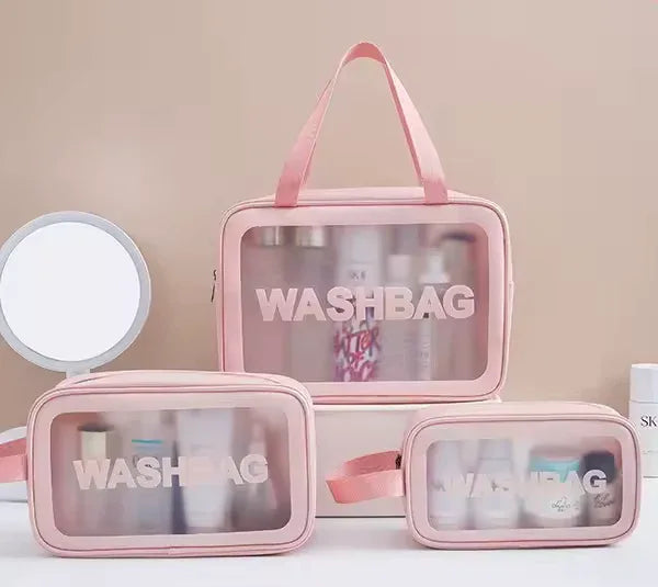3-Piece Clear Travel Toiletry Bag Set – PVC Waterproof Makeup Pouch (Random Color Set) - Clarify.pk