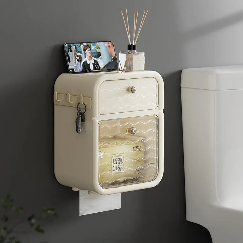 Wall Mounted Toilet Paper Holder with Storage Drawer - Clarify.pk