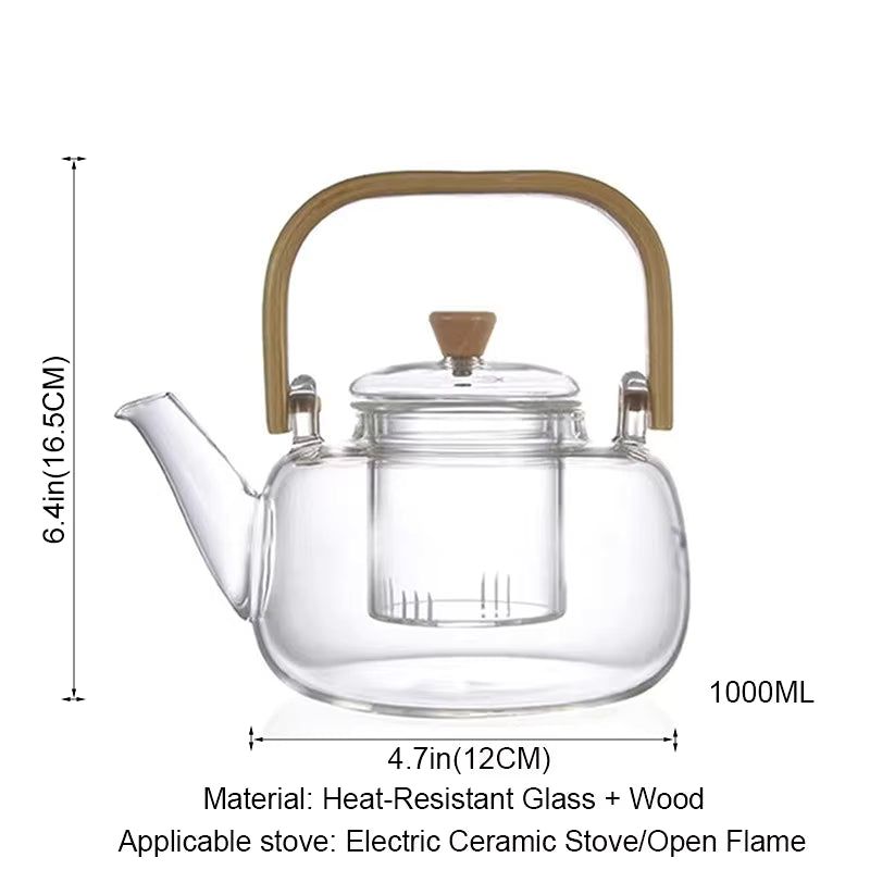 Borosilicate Glass Kettle – Elegant Heat-Resistant Stovetop Teapot with Natural Bamboo Handle & Infuser