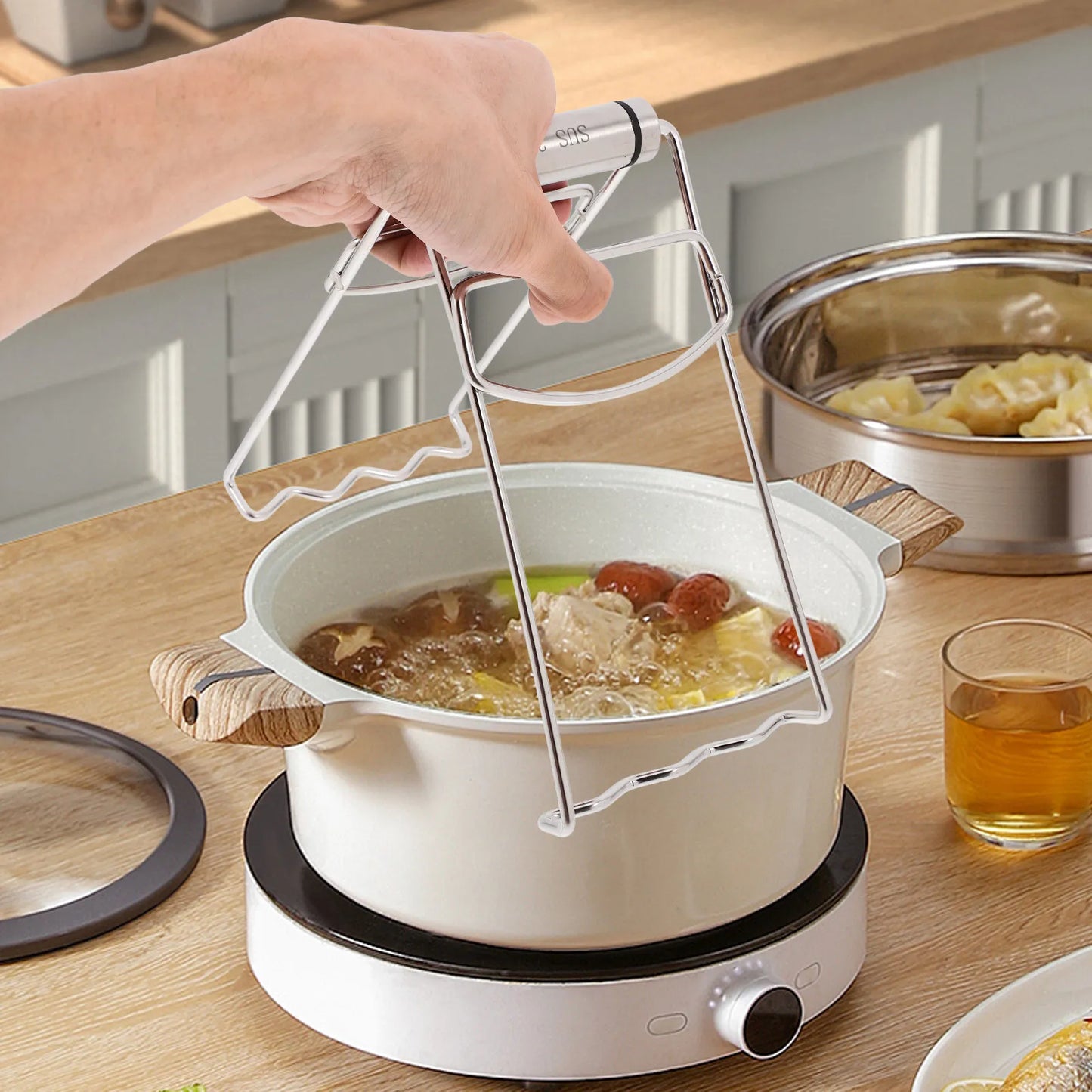 Stainless Steel Folding Hot Dish Plate Clip Multifunctional Retriever Tongs Heat Resistant Plate Gripper Kitchen Anti Scald