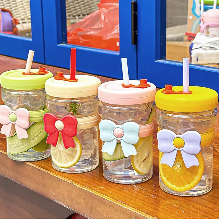 400ml Bow Glass Straw Cup – Leak-Proof Heat Resistant Mug