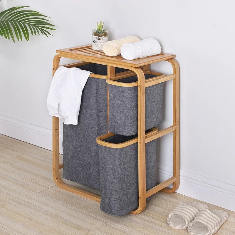 Bamboo Laundry Basket – 3 Collapsible Storage Bags - Clarify.pk
