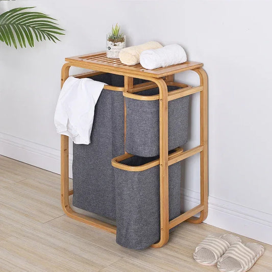 Bamboo Laundry Basket – 3 Collapsible Storage Bags - Clarify.pk