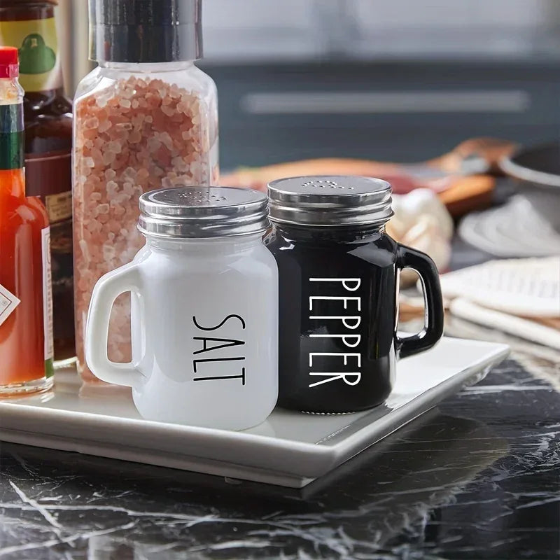 Black & White Salt & Pepper Shaker Set – 2pcs Glass