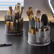 360° Rotating Ribbed Transparent Makeup Brush & Cosmetic Organizer